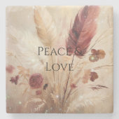 Red Cream Boho Feather Floral Stenen Onderzetter (Voorkant)