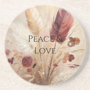 Red Cream Boho Feather Floral Zandsteen Onderzetter