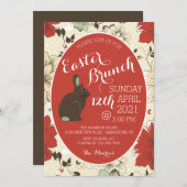 Red & Cream Floral Bunny Easter Egg Aankondiging (Voorkant / Achterkant)