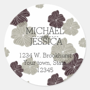 Red Cream Floral Persoonlijke naam en adres Ronde Sticker