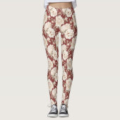 Red Cream Flowers Leggings (Voorkant)