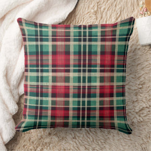 Red Cream Green Plaid Stripes Kussen