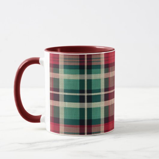 Red Cream Green Plaid Stripes Mok (Links)