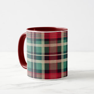 Red Cream Green Plaid Stripes Mok