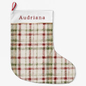 Red Cream Green Stripes Christmas Grote Kerstsok (Voorkant)