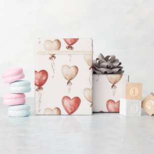 Red Cream Heart Balloons Baby shower Cadeaupapier