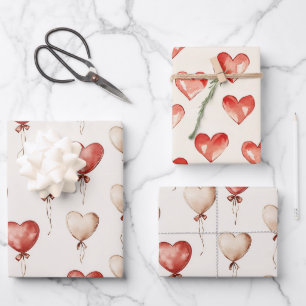 Red Cream Heart Balloons Baby shower Inpakpapier Vel