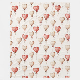 Red Cream Heart Balloons Fleece Deken