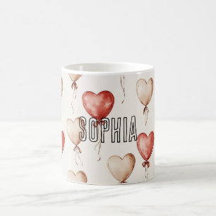 Red Cream Heart Balloons Koffiemok