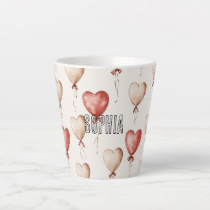 Red Cream Heart Balloons Latte Mok