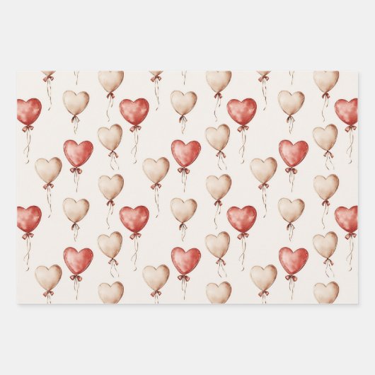 Red Cream Hearts Balloons Cupcakes Verjaardag Inpakpapier Vel (Voorkant 2)