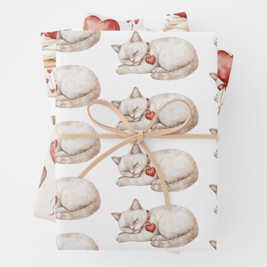 Red Cream Hearts Balloons Cupcakes Verjaardag Inpakpapier Vel (In situ)