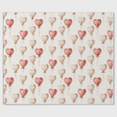 Red Cream Hearts Balloons Verjaardag Cadeaupapier (Vlak)