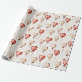 Red Cream Hearts Balloons Verjaardag Cadeaupapier (Uitgerold)