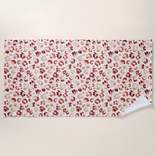 Red Cream Leopard Animal Print Strandlaken (Voorkant)