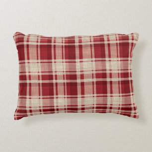 Red Cream Plaid Stripes Accent Kussen