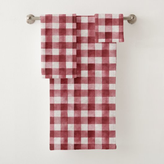 Red Cream Plaid Stripes Bad Handdoek (Insitu)