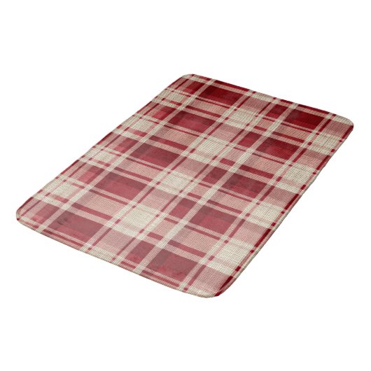 Red Cream Plaid Stripes Badmat (Gekanteld)