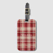 Red Cream Plaid Stripes Bagagelabel (Voorkant (verticaal))