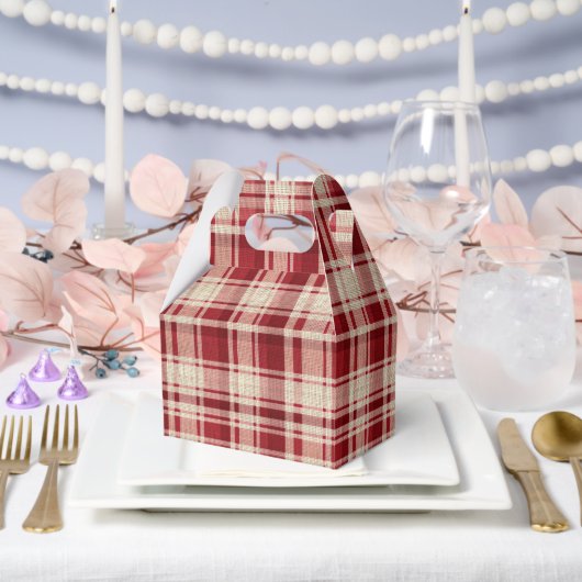 Red Cream Plaid Stripes Bedankdoosjes (Huwelijk)