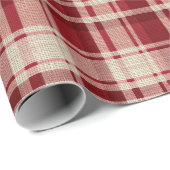 Red Cream Plaid Stripes Cadeaupapier (Rol Hoek)
