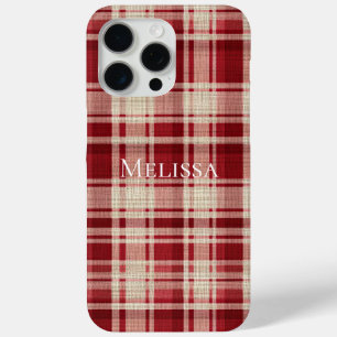 Red Cream Plaid Stripes iPhone 15 Pro Max Hoesje