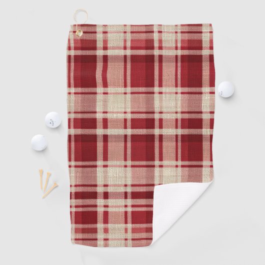 Red Cream Plaid Stripes Golfhanddoek (Insitu)