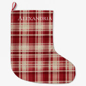 Red Cream Plaid Stripes Grote Kerstsok (Voorkant)