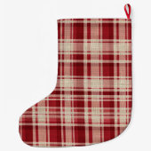 Red Cream Plaid Stripes Grote Kerstsok (Achterkant)