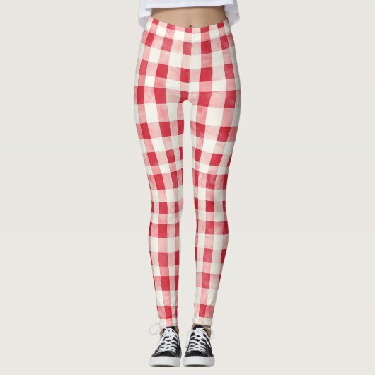 Red Cream Plaid Stripes   Leggings (Voorkant)