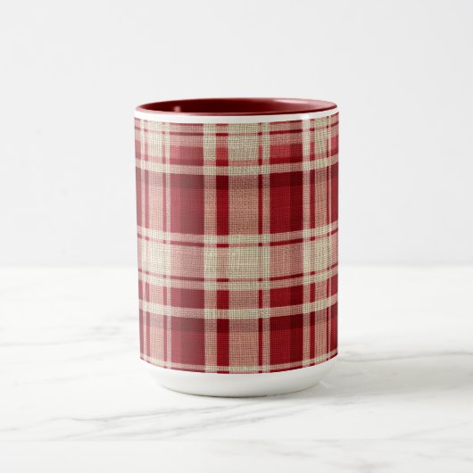 Red Cream Plaid Stripes Mok (Midden)