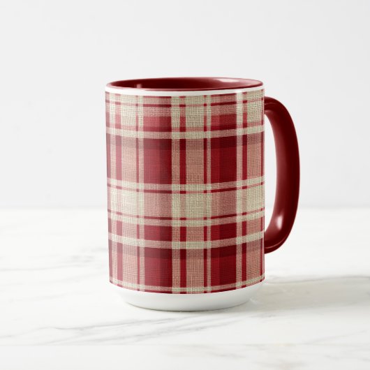 Red Cream Plaid Stripes Mok (Voorkant rechts)