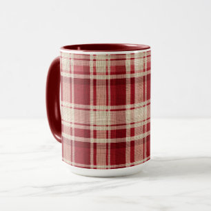 Red Cream Plaid Stripes Mok