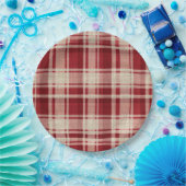 Red Cream Plaid Stripes Papieren Bordje (Feest)