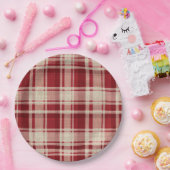 Red Cream Plaid Stripes Papieren Bordje (Feest)