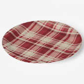 Red Cream Plaid Stripes Papieren Bordje (Gekanteld)
