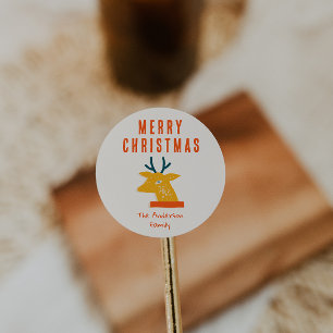  Red Cream Rendier Head Christmas Retro Ronde Sticker