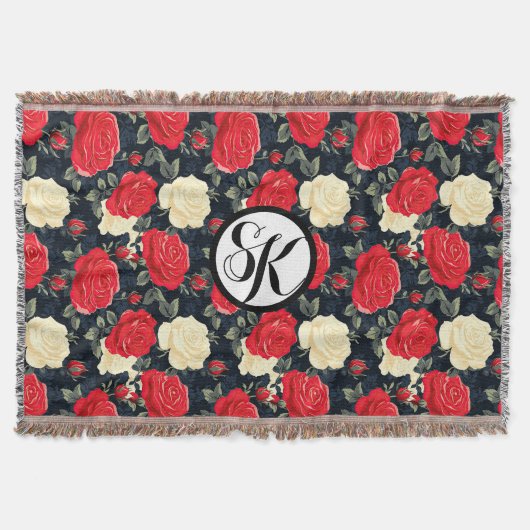 Red & Cream Roos Monogram met patroon Deken (Voorkant)