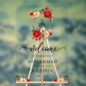 Red Cream Roses Muslim Wedding Welcome Acryl Bord (Neutraal)