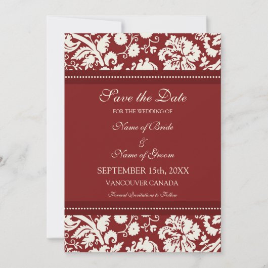 Red Cream Wedding Save the Date Kaart (Voorkant)