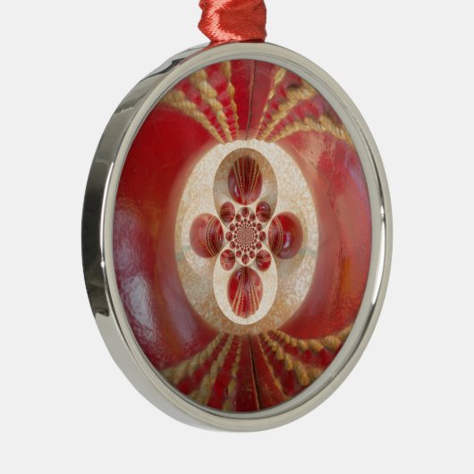 Red Cricket Balls Abstracte kunst Print Design Metalen Ornament (Rechts)