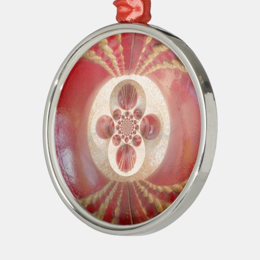 Red Cricket Balls Abstracte kunst Print Design Metalen Ornament (Links)