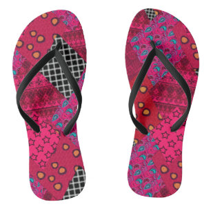 Red Crimson Colorful Patchwork Teenslippers