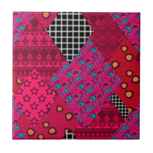 Red Crimson Colorful Patchwork Tegeltje