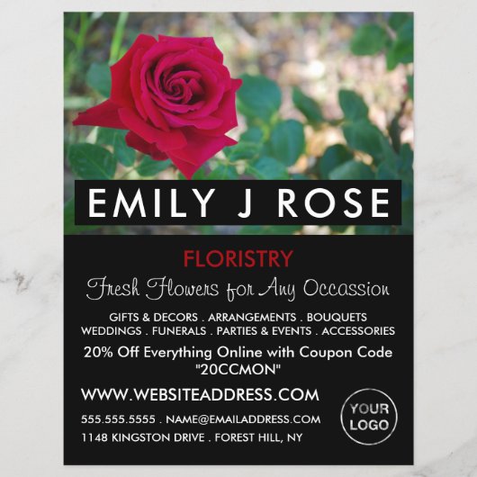 Red Crimson Roos, Floristry Adverteren Flyer (Voorkant)