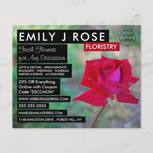 Red Crimson Roos, Floristry Adverteren Flyer (Voorkant)