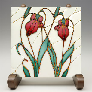 Red Crocus Wall Decor Art Nouveau Art Deco Tegeltje