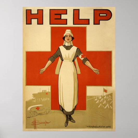 Red Cross Field Nurse Poster Reading HELP (Devant)