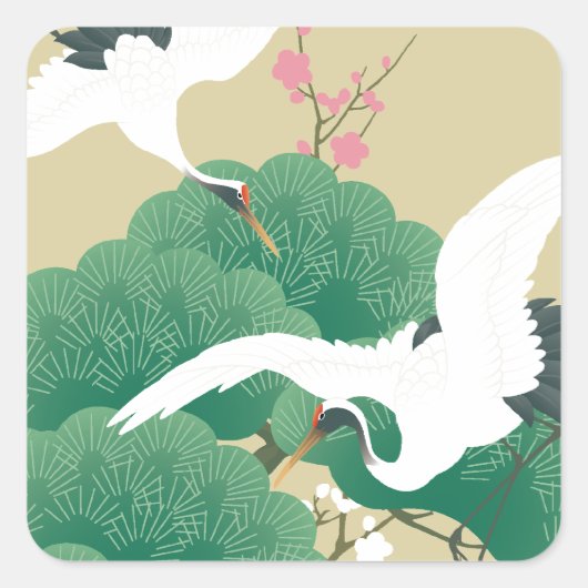 red-crowned crane vierkante sticker (Voorkant)
