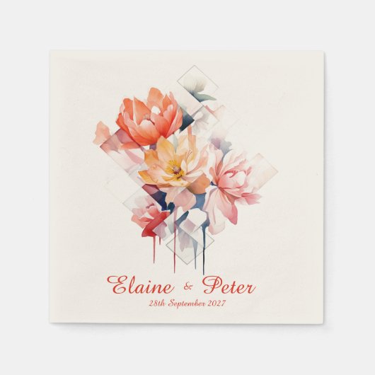 Red Cubes&Flowers: Personalized Wedding Napkins Servet (Voorkant)